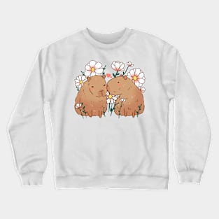 Capybaras in love with flowers Crewneck Sweatshirt